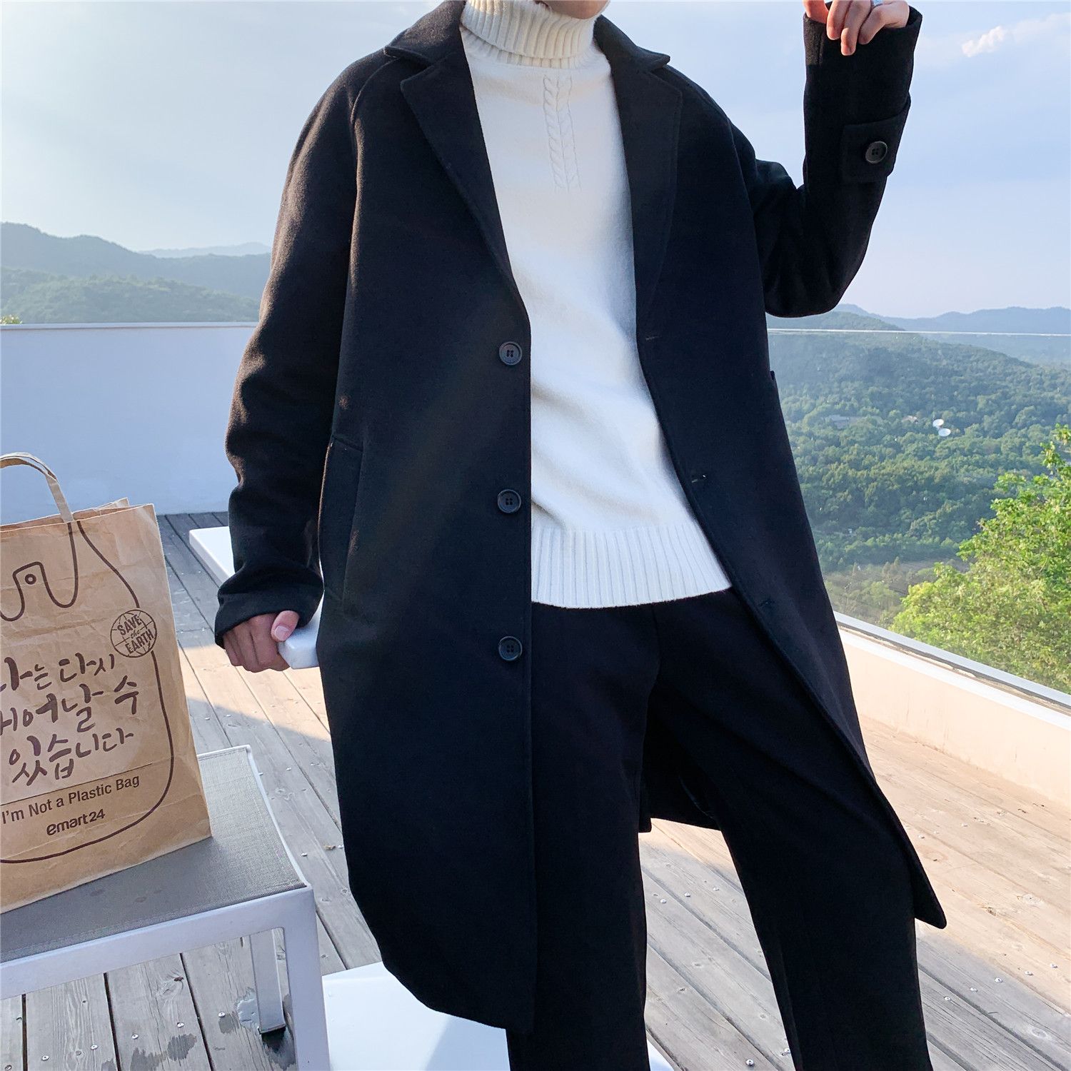 Outdoor Adventure Hobbies - Wool Blend Coat Grey Mans Climbing