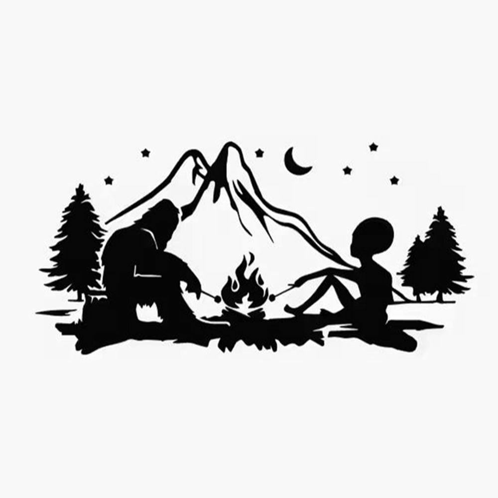Outdoor Adventure Rv - Alien and Bigfoot Campfire Vinyl Decal,